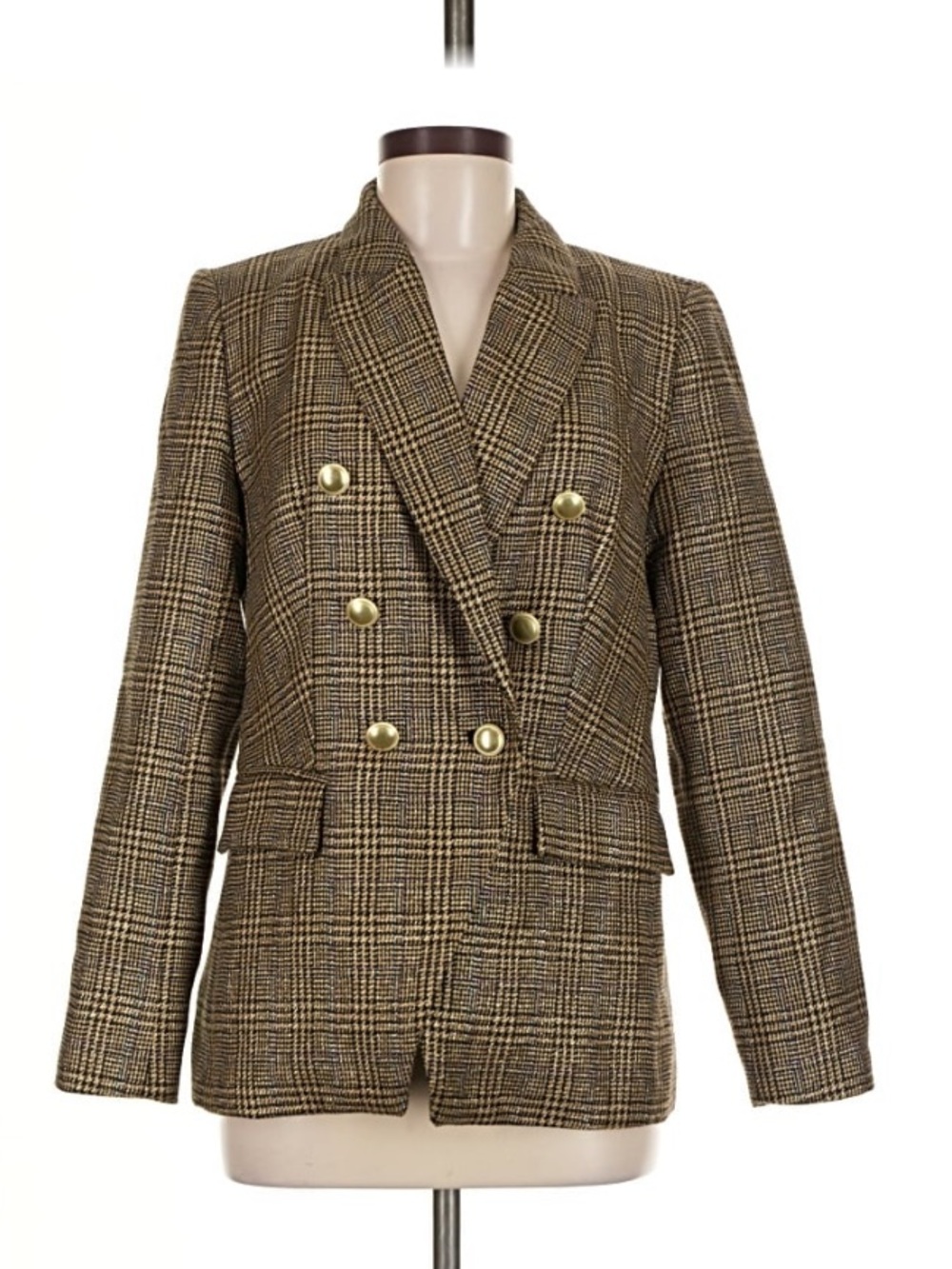 Nine West Double-Breasted Plaid Blazer Jacket - Brown - Medium